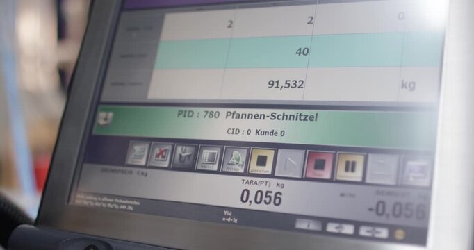 Production order terminal showing batch weight in a food plant