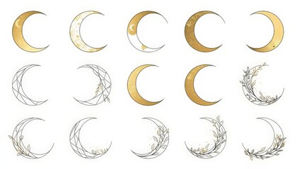 Fototapeta premium There are nine phases of the moon with leaves on them
