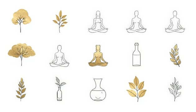 There are many different types of yoga and meditation icons on this page