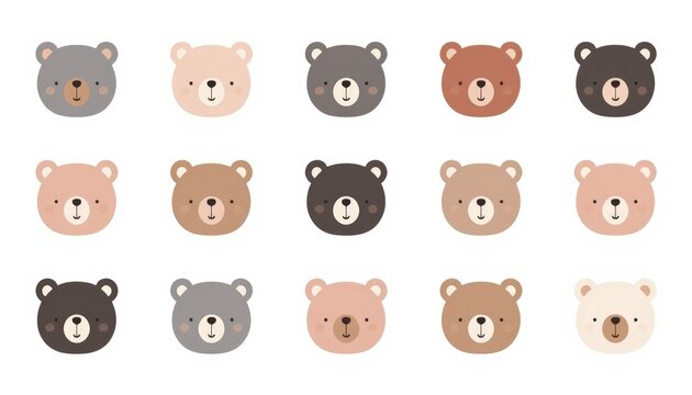 There are a lot of different colored bears on this white background