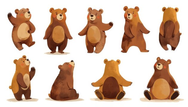 There are four bears that are standing up in different poses