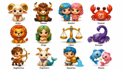 Obraz premium There are a bunch of zodiac animals that are all different colors