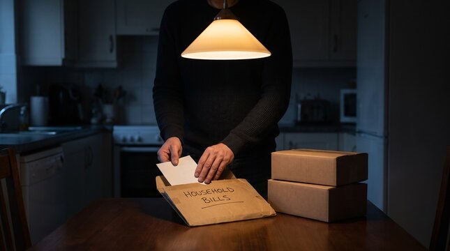 Receipt Hidden In Bill Folder Beside Parcels At Dining Table
