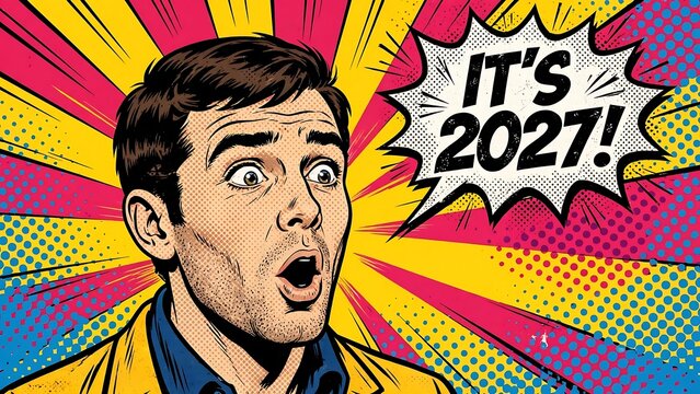 Surprised man portrait in pop art style with halftone dots and vibrant colors astonished comic