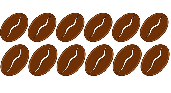 Two rows of roasted coffee bean icons simple vector illustration graphic
