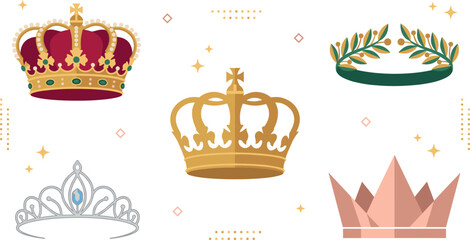 Royal crown and tiara vector illustration set with laurel wreath and gold crownsRoyal crown and tiara vector illustration set with laurel wreath and gold crowns © Vector Studio