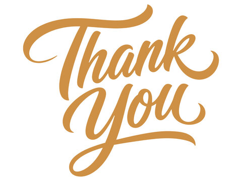 Elegant golden thank you lettering with flourishing script on a white background for appreciation cards and gratitude expressions