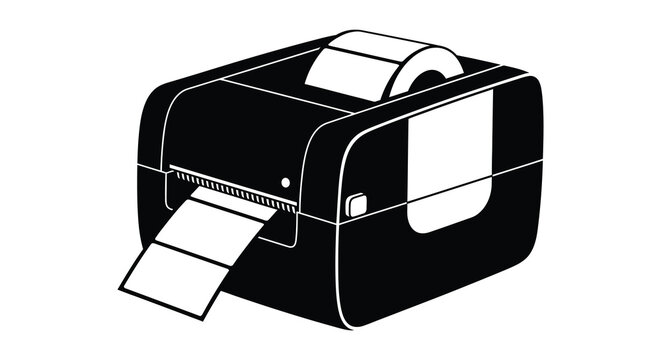 Label printer silhouette on a white background monochrome graphic style