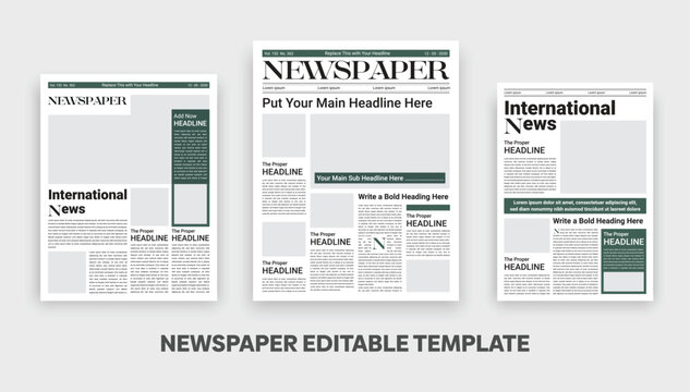 Newspaper Design Template Vector. Opening Headlines Text Articles. Realistic Isolated Illustration