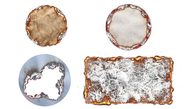 Burned Paper Frames PNG, Circle and Rectangle Charred Edge Borders Isolated on Transparent Background