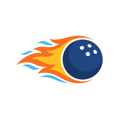 Naklejka premium This energetic logo features a bowling ball with vibrant flames and motion lines, representing speed, excitement, and the thrill of bowling in a creative and modern design.