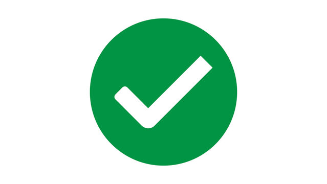 Green circle icon with white check mark symbol for approval and success approved positive confirmation validation verified interface checkbox complete agreement isolated business