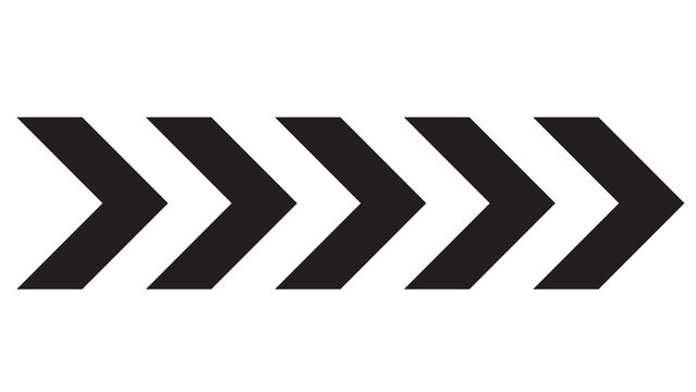 Sequence of five black chevron arrows pointing right with direction sequence navigation illustration isolated indicator abstract interface business communication geometry repeating