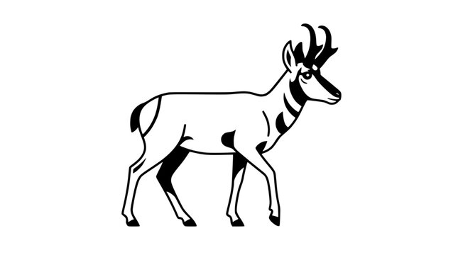 Stylized Pronghorn Antelope Silhouette, Wildlife Art, Vector Illustration
