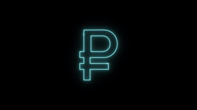 Glowing neon Russian ruble Icon animation, financial symbol, digital currency icon. Neon glowing animation. Business and finance conceptual neon light pound icon 4k stock video.