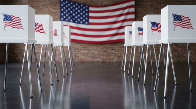 American voters use private polling booths during USA elections to represent the democratic process.