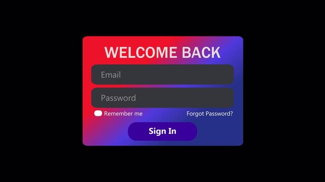 App Icon Click to Modern Sign In Screen UI Animation on Transparent Background, Mouse Cursor Interaction, User Authentication Interface, 4K Alpha Channel