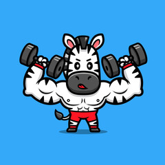 Obraz premium Strong Zebra Bodybuilder Lifting Dumbbells Cartoon Character