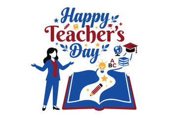 Naklejka premium Happy Teacher's Day Creative Teacher Merchandise T-Shirt Design