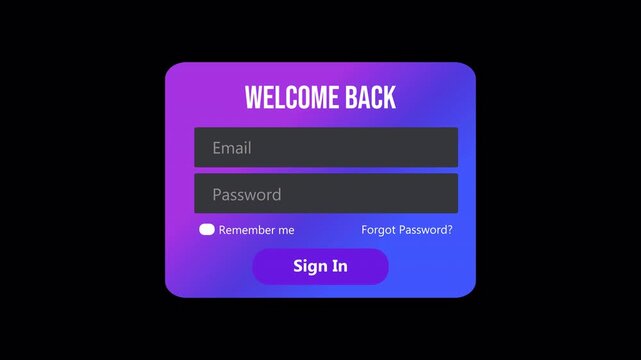App Icon Click to Modern Sign In Screen UI Animation on Transparent Background, Mouse Cursor Interaction, User Authentication Interface, 4K Alpha Channel