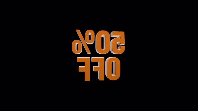 3D Rotating 50 Percent Off Text Animation on Transparent Background