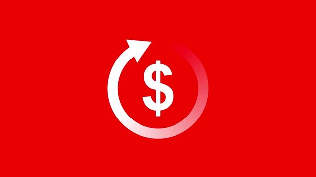 Dollar refund icon, currency exchange icon animation. dollar and round circle arrow icon, Circular arrow refresh icon, Loading screen animation - Animated spinning wheel icon, 4k