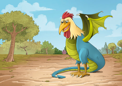 Scene of a basilisk monster, a mythological animal