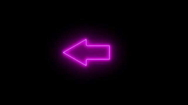 Neon line arrow pointing left on background. direction symbol indicating back or previous page. Simple red pointer showing opposite direction. motion videos icon 4k