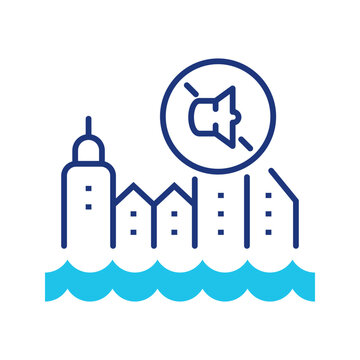 City noise control icon. Industry and noise control line symbol. Color.