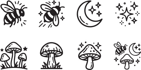 Obraz premium Black and white bee with sparkles illustration