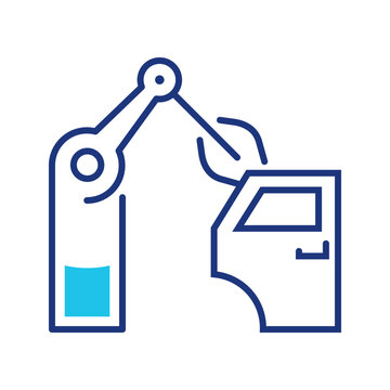 Robot arm icon. Industry and robotics line symbol. Color.