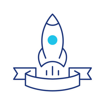 Rocket launch icon. Science and spaceflight line symbol. Color.
