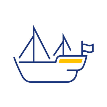 Sail boat icon. Travel and sailing line symbol. Color.