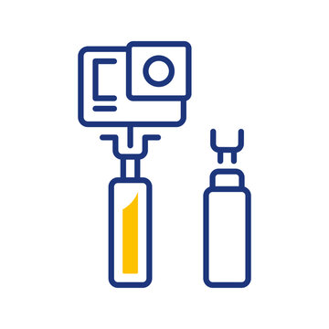 Selfie stick icon. Photography and camera accessories line symbol. Color.