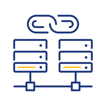 Server synchronization icon. Industry and data center line symbol. Color.