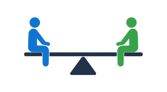Two People Sitting on a Seesaw Representing Balance and Cooperation