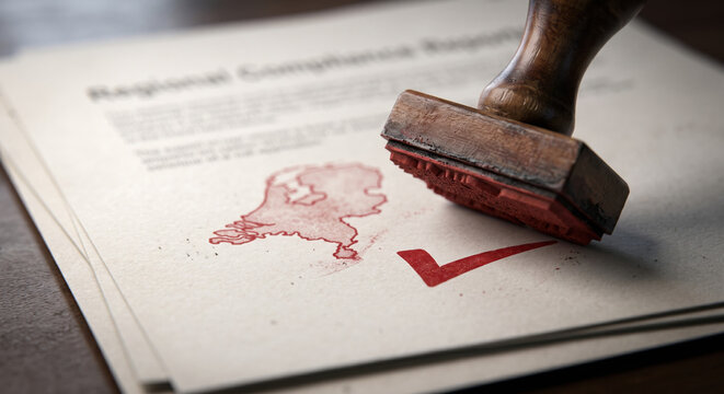 Red stamp on map: approval for data transfer; SCCs/BCRs with DTIA, subprocessors vetted.