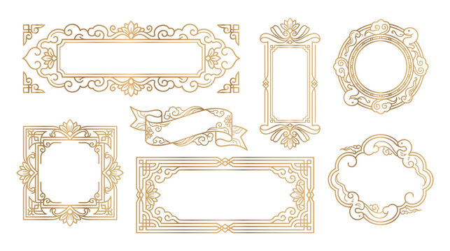 Gold oriental frame collection with elegant cloud art.