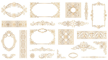 Fototapeta premium Luxurious ornamental golden frames and borders and dividers.
