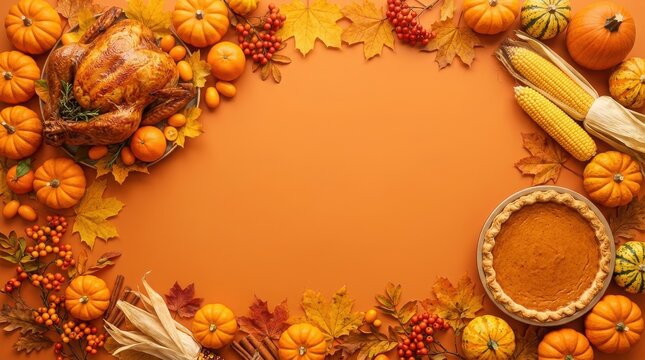 Vibrant Thanksgiving Day Celebration with Turkey and Pumpkin Pie
