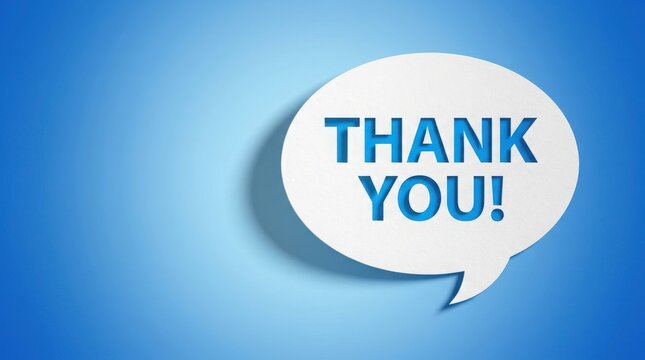 Gratitude expression with white speech bubble on blue gradient background