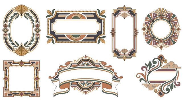 Art deco frames and borders ornamental vintage decorative elements.