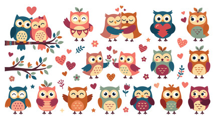 Obraz premium Cute owl couple in love for valentine day.