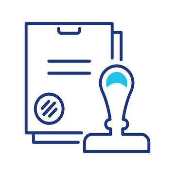 Document stamp icon. Business and document management line symbol. Color.