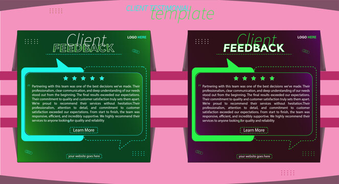 Set of client testimonials or review social media post design, client feedback template layout or web banner design, Client feedback review or client testimonial design, client testimonial comment