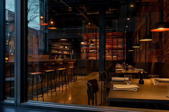 Contemporary Cafe Dining Industrial Loft Bar With Natural Restaurant Colors