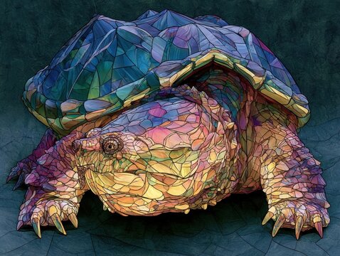 Stained glass alligator snapping turtle full body