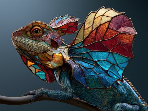 Stained glass frilled lizard