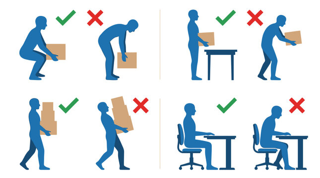 Correct and Incorrect Posture for Lifting Carrying and Sitting
