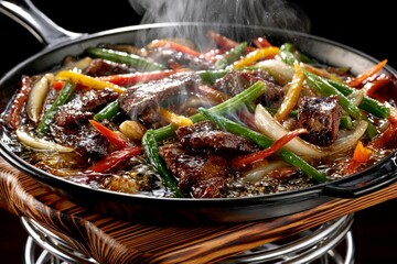 Fototapeta premium A sizzling wok filled with tender beef